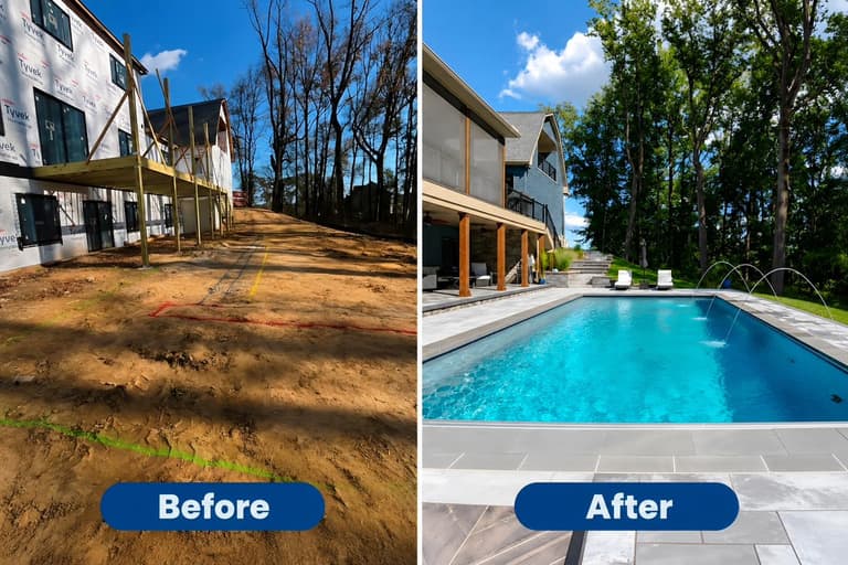 Before and after of a King Cuts pool deck transformation