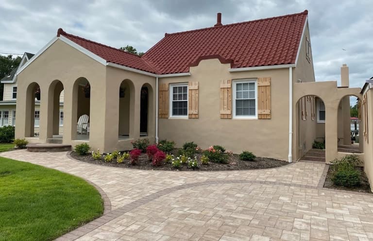 Circular paver driveway and entry approach