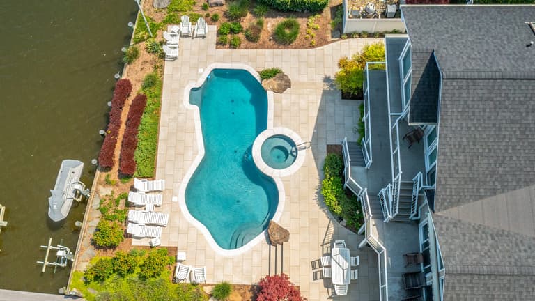 Aerial view of the renovated pool deck